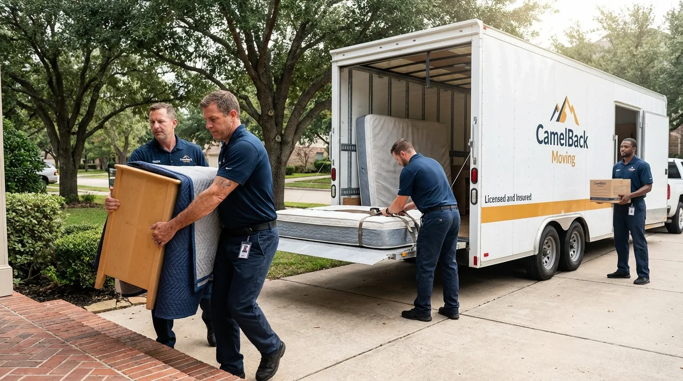 Crew loading residential truck for cross-state move from Cayce, SC